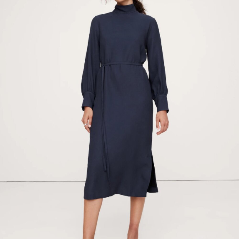 BLACK Banana Republic Crepe Mock-Neck Midi Dress